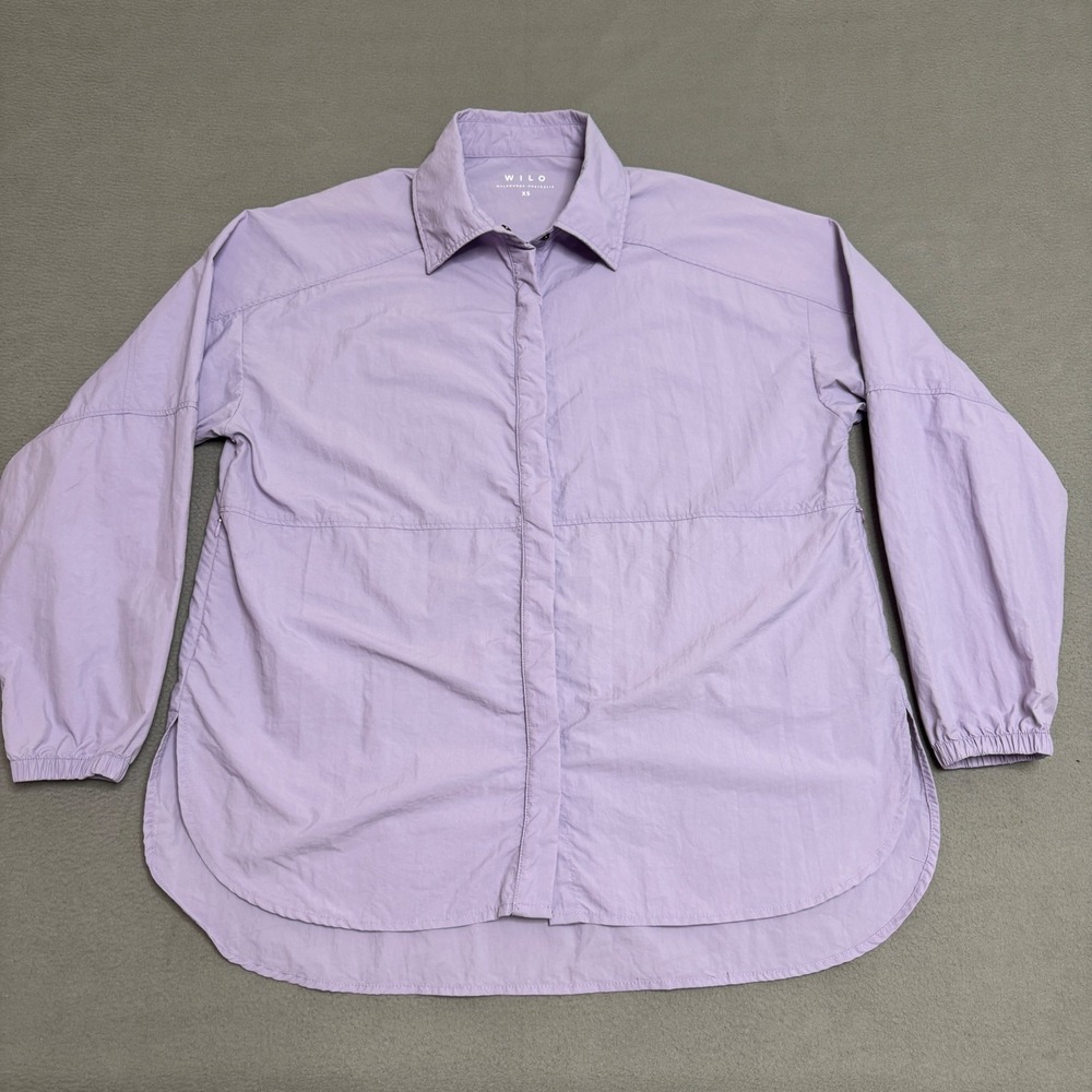 Wilo The Label Shirt Womens XS Purple Nylon Oversized Long Sleeve‎ Button Down